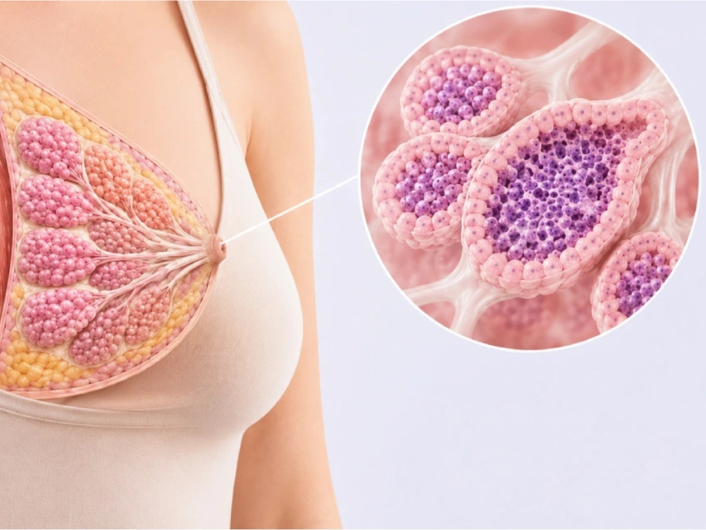 Illustration of atypical lobular hyperplasia in the breast